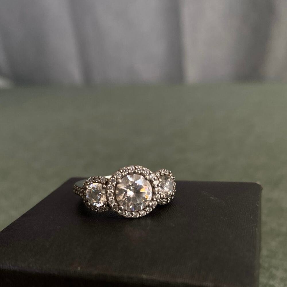 Brilliance Fine Jewelry Sterling Silver Diamond 3-Stone Halo Ring Size 7 NWT - Picture 6 of 9